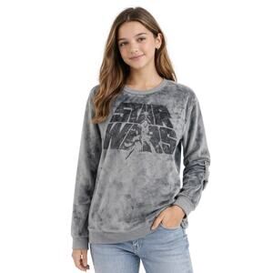 Star Wars Velour Soft Cozy Sweatshirt Gray Acid Wash Graphic Juniors L 11/12